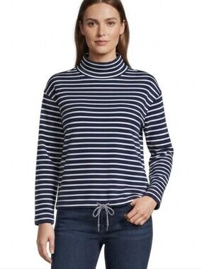 Lands' End Turtleneck Navy and White Striped Sweater Size Medium 10-12